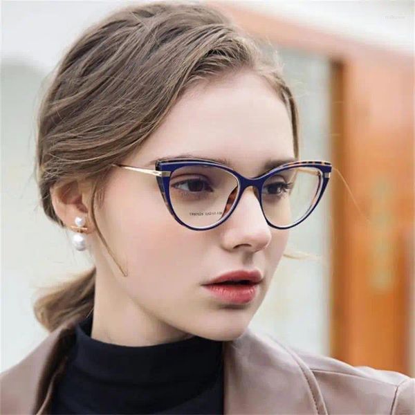 Lunettes de soleil Cadres Transparent Ordinateur Lunettes Cadre Femmes Anti Bleu Lumière Cat Eye Vintage Léopard Optique Spectacle Lunettes Métal