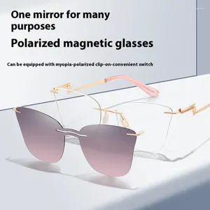 Zonnebrillen Frames Type frameloze magnetische zuigbril vrouwen gepolariseerd samengevoegde lenzen recept myopie hyperopia frame
