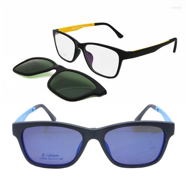 Marco de gafas de sol marco de anteojos ópticos de forma óptica de forma rectangular con clip magnético en miopía polarizada extraíble para unisex 002