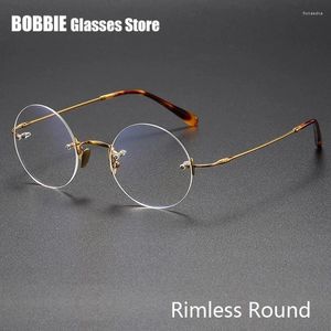 Lunettes de soleil Frames Ultra Light Retro Round Round Cadre sans cadre pur Titane Germes Men Femmes Small Face Myopie Lecture Eyewear Scorce