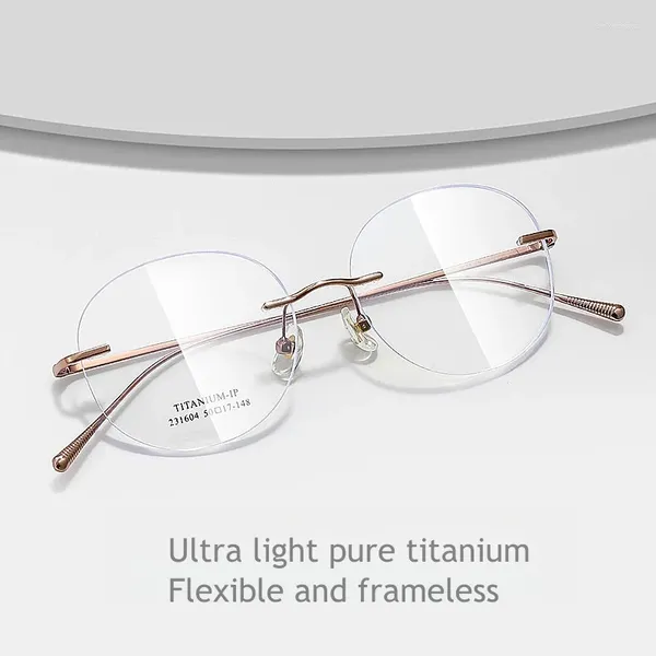 Lunettes de soleil Frames Ultra Light Retro Round Round Pure Titanium Frameless Women's Fimeglass Cadre des lunettes de prescription optique à la mode