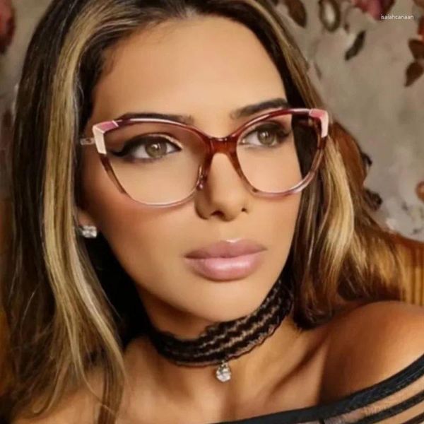 Lunettes de soleil Cadres Vintage 2024 Tendance Modèle Cat Eye Big Frame Lunettes Miroir Plat TR90 Anti Blue Light Lunettes Femmes Lunettes