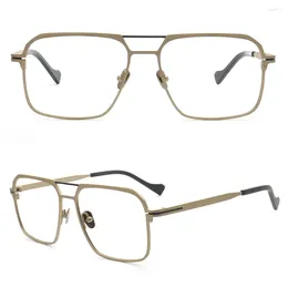 Zonnebrilmonturen Vintage jaren '80 Heren Titanium Brilmontuur voor Mannen Vierkante Brillen Optische Brillen Dubbele Brug Rx Bril Funky Goud