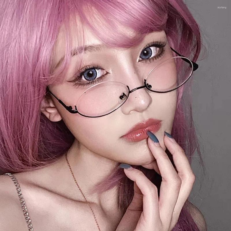 Lunettes de soleil Frames Vintage Half Without Lens Lunettes Girls Anime Cosplay Decoration Eyewear Harajuku Small Oval Metal E EOBLASSES