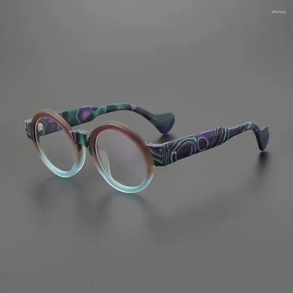 Monturas de gafas de sol Vintage hechas a mano, montura redonda esmerilada, montura de acetato grueso para miopía, se puede equipar con grados.