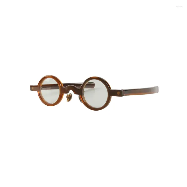 Lunettes de soleil Cadres Vintage Main Lumière Mince Petit Rond Courbé Large Nez Pont Clair Café Foncé Rouge Véritable Corne Lunettes Lunettes Lunettes