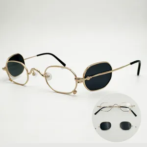Lunettes de soleil Frames Vintage Metal Flip 4 Lens Eye Glasse rétro Small Rectangle Optical Myopie Lire des lunettes de lune
