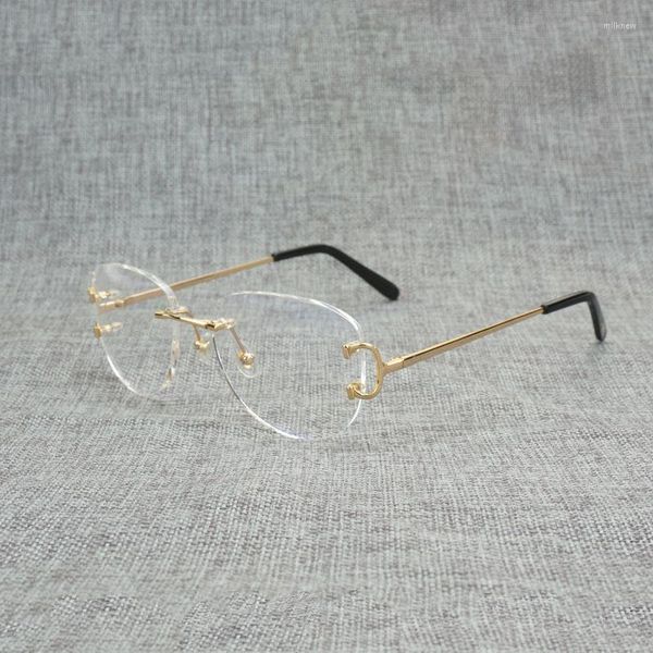 Monturas de gafas de sol Vintage sin montura, cuadradas, transparentes, para hombre, ovaladas, con alambre en C, montura de Metal óptico, gafas de gran tamaño para mujer para leer