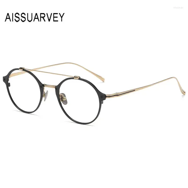 Lunettes de soleil Frames Vintage Round Titanium Eyeglass pour hommes Femmes Small Transparent Optical Prescription Lunets Eyes Designer Double Bridge