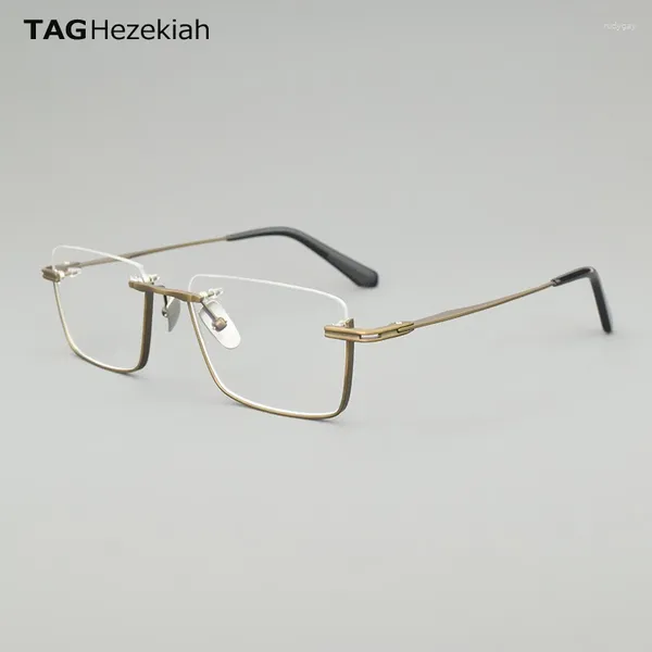 Lunettes de soleil Frames Vintage Square Titanium Lunes FaUTS Men Men Semi Rimless Prescriptions Eyeglass Myopia's Myopia Optical Eyewear DTX416