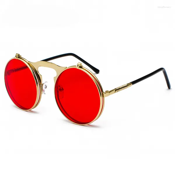 Monturas de gafas de sol Vintage Steampunk Flip Retro Gafas de sol redondas de metal para hombres y mujeres Diseñador de la marca