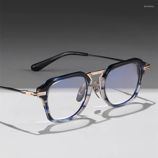 Marcos de gafas de sol Marco de gafas de gran tamaño de acetato de titanio vintage para hombres Gafas ópticas cuadradas de moda Mujeres Diseño de marca Cara grande