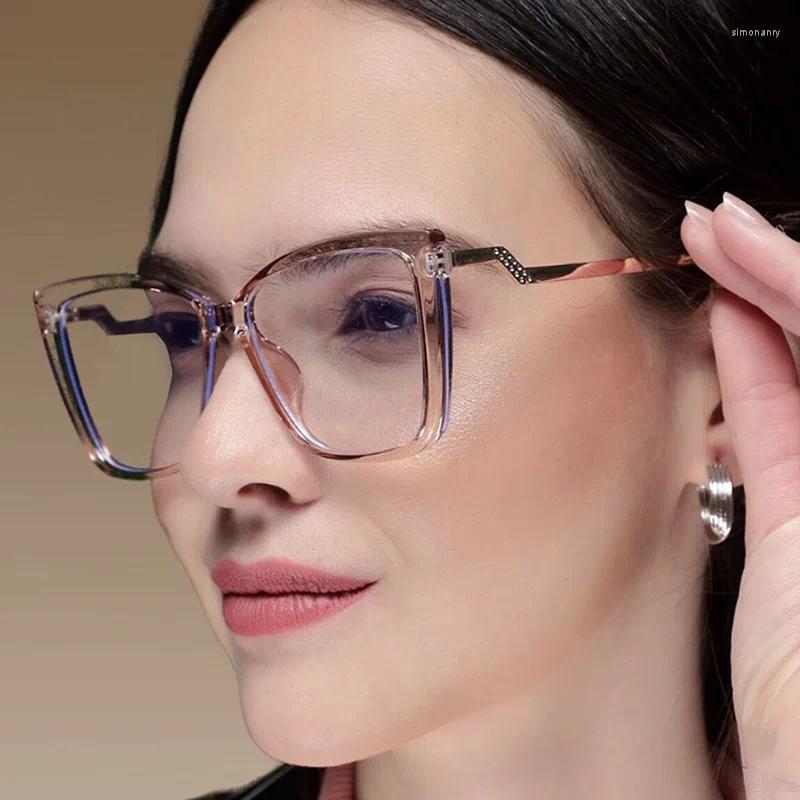Marcos de gafas de sol Mujeres Moda Gafas 2024 Tendencias Gafas de espectáculo unisex Gafas ópticas Metal Doblado Pierna Bloque de luz azul
