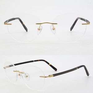 Monturas de gafas de sol para mujer, gafas redondas sin montura para hombre, gafas ópticas de Metal ligero, gafas de negocios, gafas graduadas doradas y plateadas
