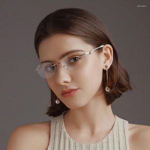 Zonnebrillen frames dames diamant brillen brillen titanium randloze bril van hoogwaardige optische kader bijzien op het lezen van progressief goud roze