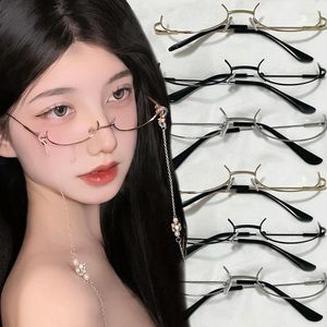 Lunettes de soleil Cadres Y2K Anime Cosplay Demi-monture Lunettes décoratives sans lentilles Lunettes unisexe haute qualité métal personnalité lolita