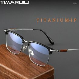 Lunettes de soleil Frames Yimaruili Fashion Business Luxury Wooden Tr90 Eyewear Retro Square Pure Titanium Optical Prescription Lunes pour hommes 807