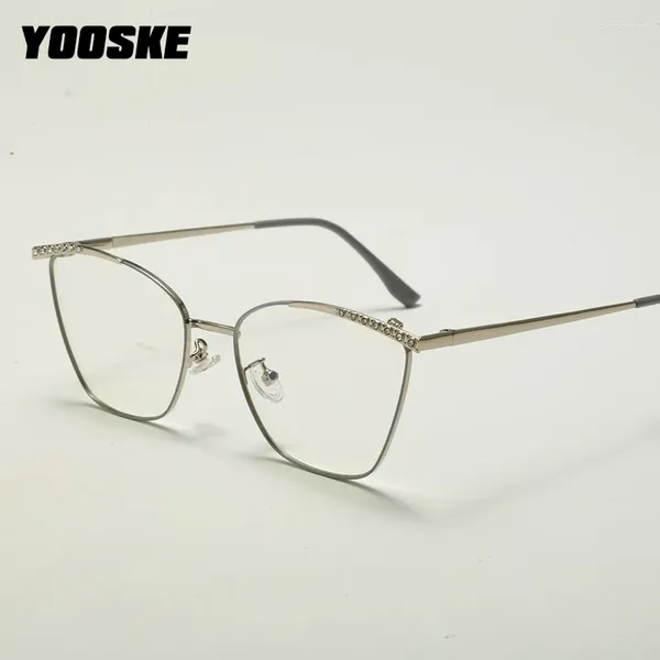 Lunettes de soleil Frames Yooske Metal Cat Eye Diamond Diamond Computer Lunes Femmes Anti Blue Light Transparent Eyeglass Optical Cadre Fake