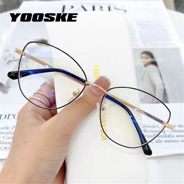 Lunettes de soleil Frames Yooske Metal Cat Eye Glasse Anti Blue Light Optical Eyeglass Fashion Fashion Bluelight Blocking Computer Eyewear 231215