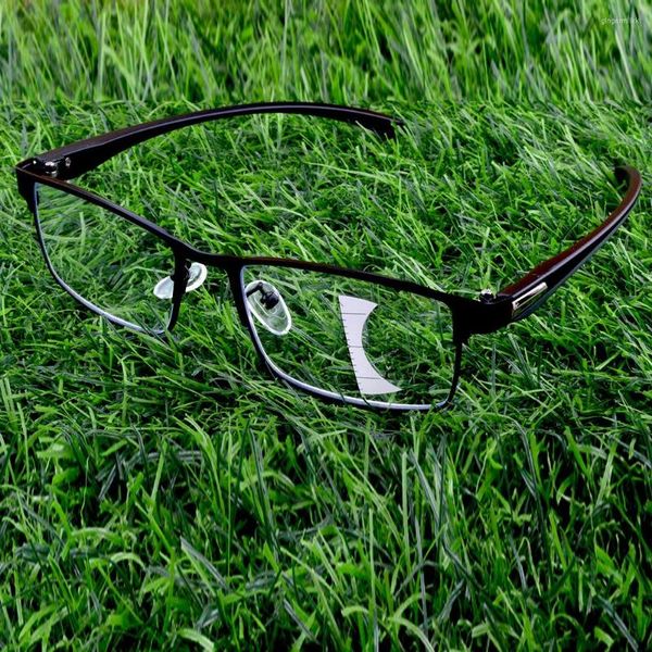 Lunettes de soleil Full-rim Titanium Alloy Rectangle Business Black Frame Men Progressive Multifocal Limited Reading Glasses 0.75 To 4