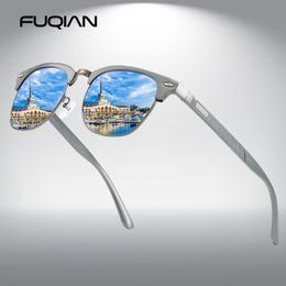 Lunettes de soleil FUQIAN aluminium magnésium polarisé hommes lunettes de soleil haute qualité demi-monture mâle lunettes de soleil Cool miroir bleu conduite lunettes 230713