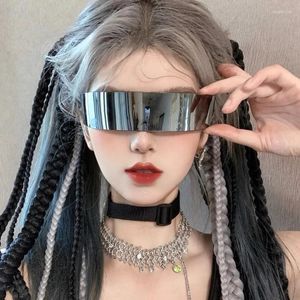 Gafas de sol Future Warrior Rimless One Piece Lens Wrap Around Cyber ​​Punk Futurista Hombres Mujeres Hip Hop Party Gafas de sol Bar KTV