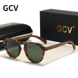 Gafas de sol GCV Marca Avanzada Madera de nogal Hawksbill Leopardo Grano Marcos Ultraligero Hombres Mujeres Mujer Polarizado Delicado Moda 230729