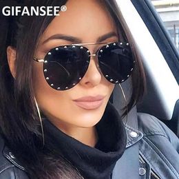 Lunettes de soleil Gifansee Rivet Rimless Pilot surdimensionné Luxury Vintage Brand Designer Men Tinded Eyewear Shades Glassement UV400301E