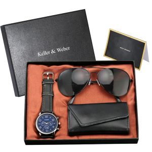 Gafas de sol Set de regalo para hombres Padre Mandeo Masculino Billetera Fashion Quartz número