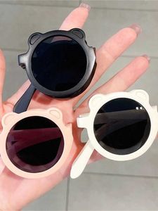 Zonnebrillen meisjes jongens kinderen opvouwbare ronde beer zonnebril met doos vintage klassieke draagbare glazen buitenste schaal UV400 wx5.23