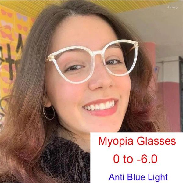 Lunettes de soleil lunettes myopie moins -1.5 -2 -6.0 Vintage surdimensionné femmes monture de lunettes Transparent décoratif Anti lumière bleue Okulary