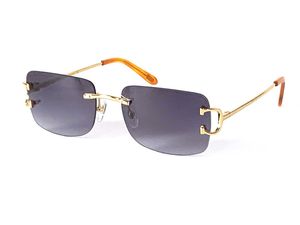 Gafas de sol Gafas Vintage Hombres Diseño Sin marco Forma cuadrada Gafas UV400 Luz dorada 0104 con estuche Buffs Lente multicolor Sol