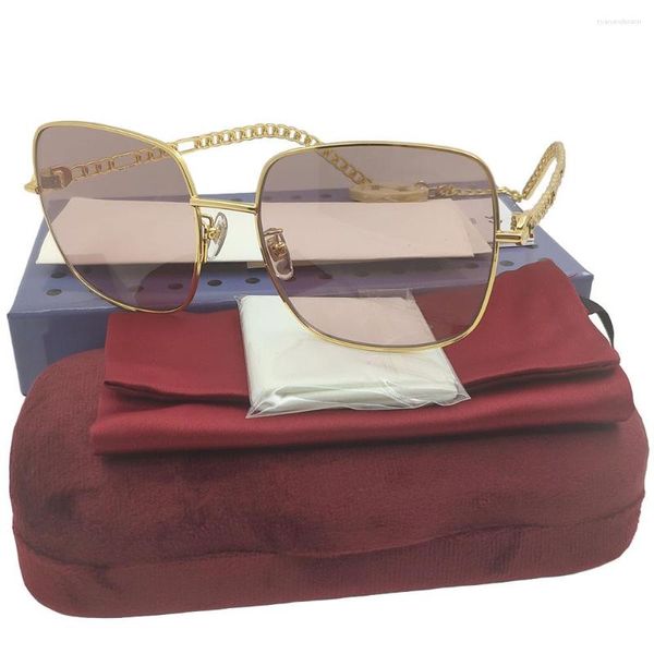 Gafas de sol con cadena dorada, tonos rosas para mujer, diseñador de marca Retro, productos de verano, protección, gafas de sol de moda UV400