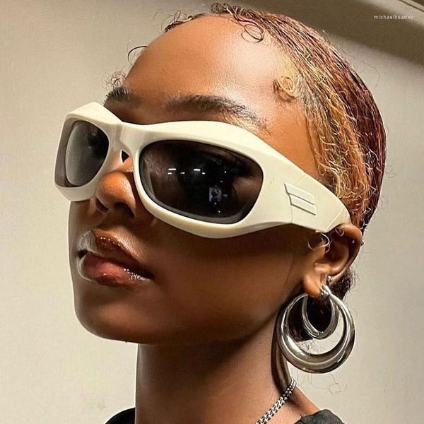 Lunettes de soleil gothique Science Fiction Y2K femmes hommes mode lunettes oeil de chat argent miroir lunettes Punk soleil UV400