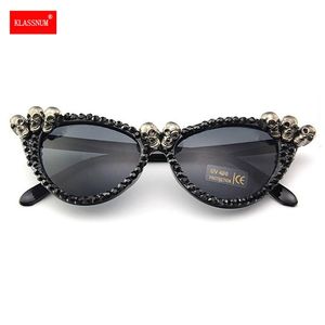 Gafas de sol Cráneo gótico Mujeres Ojo de gato Cristal Punk Gafas de sol Hombres Decoración de Halloween Gafas Negro Redondo Cuadrado 220826