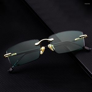 Lunettes de soleil vertes sans bords pour hommes et femmes, verres de soleil en pierre de cristal naturel, lentille minérale, monture métallique, anti-rayures, qualité supérieure