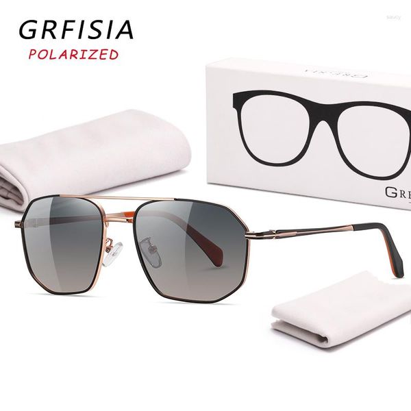 Gafas de sol GRFISIA moda polarizadas hombres mujeres diseño clásico estilo aleación anteojos marco gafas de sol conducción viaje UV gafas