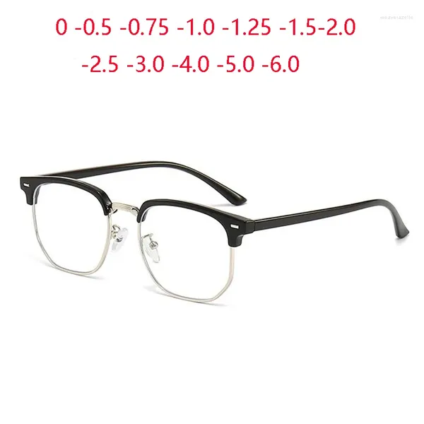 Lunettes de soleil demi-monture étudiant polygone lunettes de prescription pour les femmes myopes hommes lentilles claires lunettes à courte vue 0 -0,5 -1,0 à -6,0