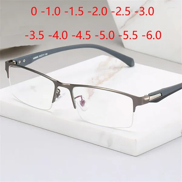 Lunettes de soleil demi-monture Vintage lunettes myopes fini femmes hommes métal carré dioptrie Spectacle Prescription 0 -1.0 -1.5 -2.0 -2.5 à -6.0