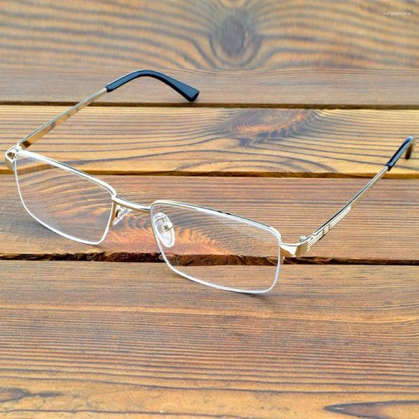 Lunettes de soleil demi-jante monture argentée lunettes d'affaires confortables voir près de N loin lunettes de lecture multifocales progressives 0,75 à 4