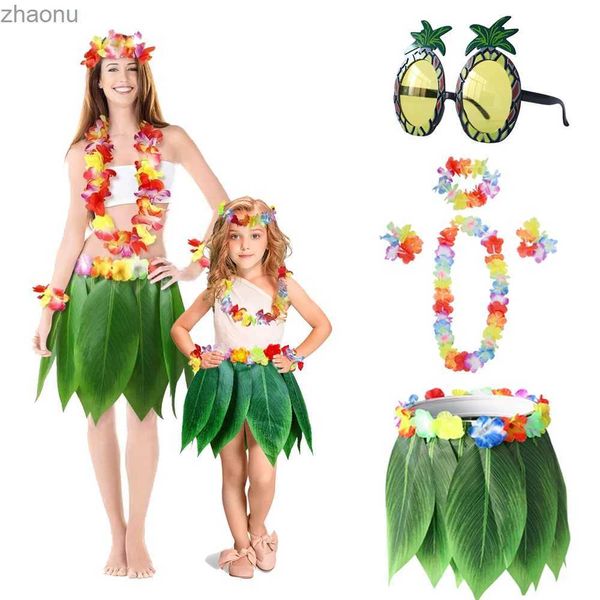 Lunettes de soleil Hawaiian Flower Leaf Hula Jupe Costume de jardin coloré Lunettes de soleil Set Filles Birthday
