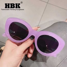 HBK Fashion Cat Eye Dameszonnebril Ins Populaire Retro Jelly Coloured Shadow UV400 Bril Heren Groen Roze Paars Zonnebril J240322