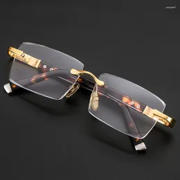 Zonnebril HD Natuurlijk Kristal Steen Geslepen Lenzen Leesbril Dames Heren Metaal Randloos Verziend Anti-kras Brillen op sterkte