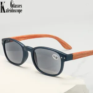 Zonnebril HD Zon Leesbril Voor Mannen Vrouwen Anti Blauw Licht Presbyopie Vierkante Houtnerf Benen Verziendheid Brillen 1.5 2.0