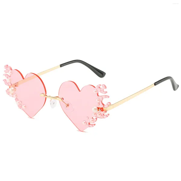 Gafas de sol Corazón para mujeres Marco delgado de metal delgada Trandy transparente Candy Color Foil Favor