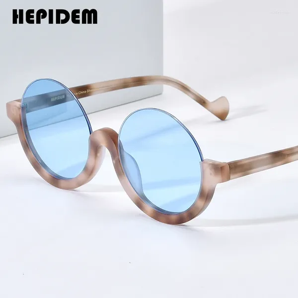 Lunettes de soleil Hepidem Acetate Men 2024 Colorful Trendy Semi-Rimless Round Round Nylon Sun Glasses UV400 Femmes Shades H9361T