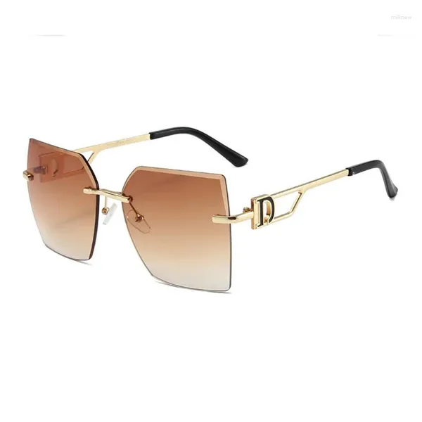 Gafas de sol de diseño de alta calidad sin montura para mujeres y hombres, gafas de sol con lentes degradados de lujo, gafas de sol Vintage de moda para hombre y mujer