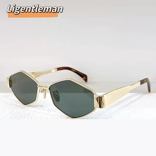 Lunettes de soleil de haute qualité Hommes Conduite Titane Hexagona Gold Cadre Femmes Designer Lunettes polarisées