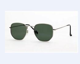 Lunettes de soleil de haute qualité hommes femmes lunettes de soleil hexagonales lunettes irrégulières lunettes de soleil or métal verre vert lentilles 51mm QRW4