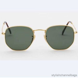 Lunettes de soleil de haute qualité hommes femmes lunettes de soleil hexagonales lunettes de soleil lunettes de soleil or métal vert lentilles en verre 51mm